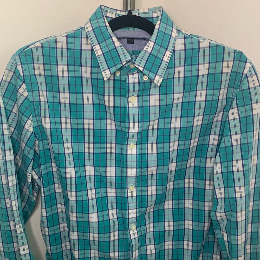 Banana Republic Soft Wash Teal and White Plaid button down Shirt Large